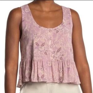 WAYF Lavender Floral Ruffle Crop Top